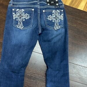 Miss Me Dark Blue Skinny Jeans with Silver Embroidery
